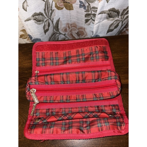 Eddie Bauer Red Plaid Jewelry Case Roll Up Travel Bag - Picture 2 of 7